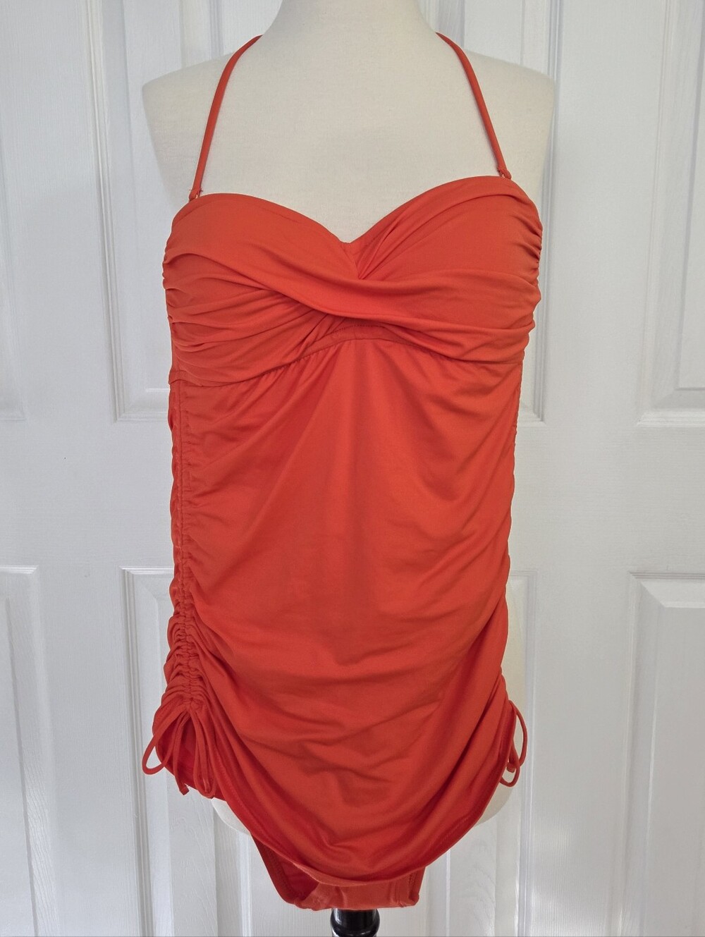 LA BLANCA ONE PIECE ORANGE TWIST FRONT RUCHED DRAWSTRING SIDES TANKINI STYLE 10